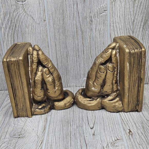 Vintage Praying Hands Bookends Holy Bible Christian Religious Decor Pair Set - Picture 3 of 6